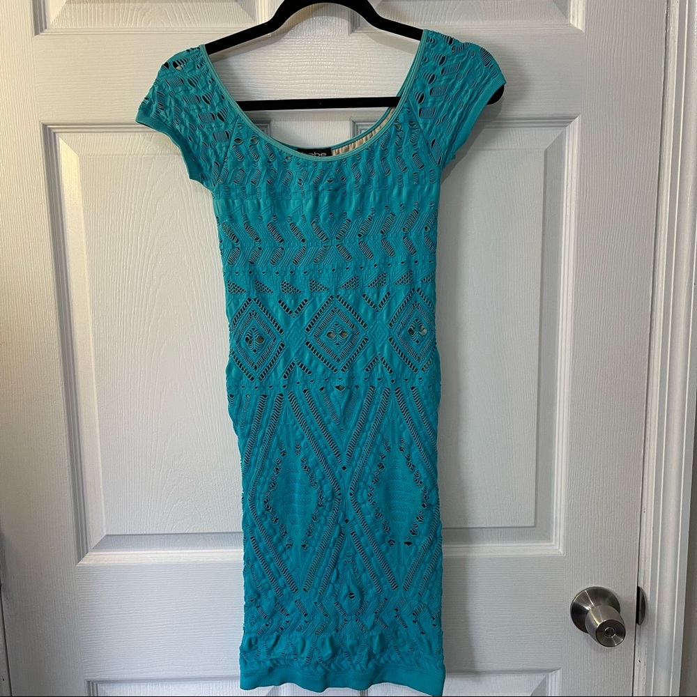 Bebe Turqoise blue bodycon stretch bandage dress